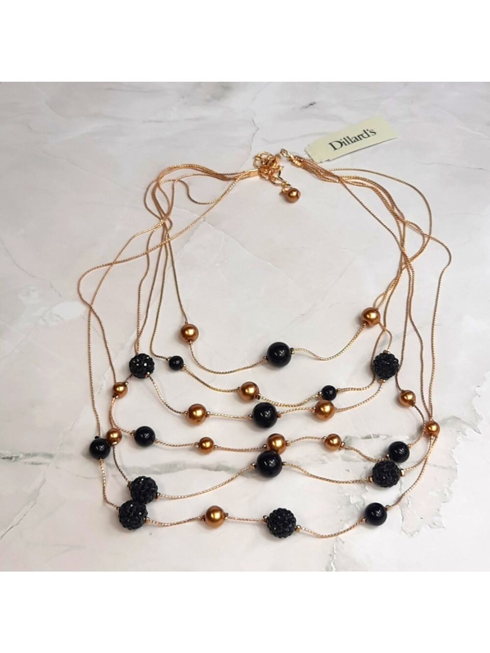 Dillard's Multi-layer Beaded Necklace Black & Gold